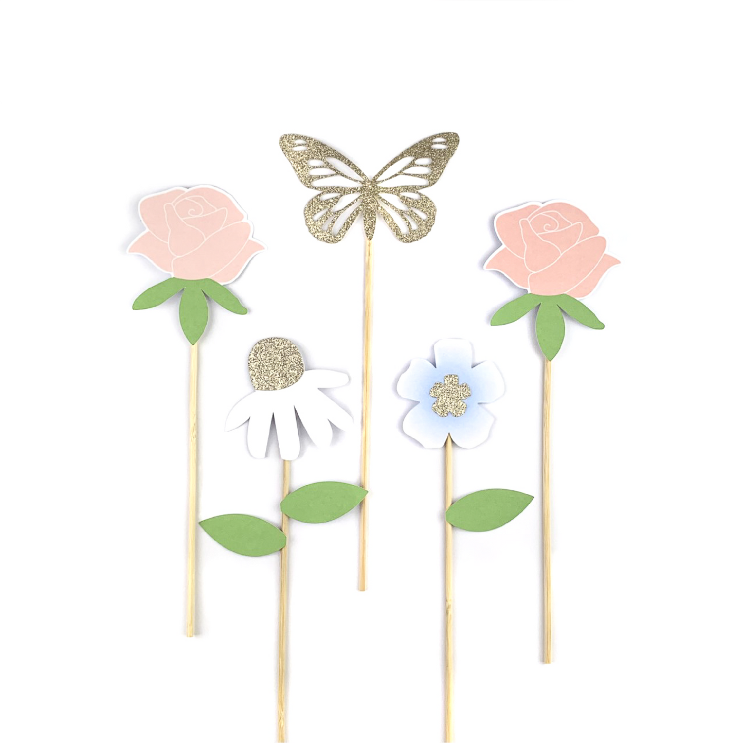 Flower and Butterfly Cake Topper Set