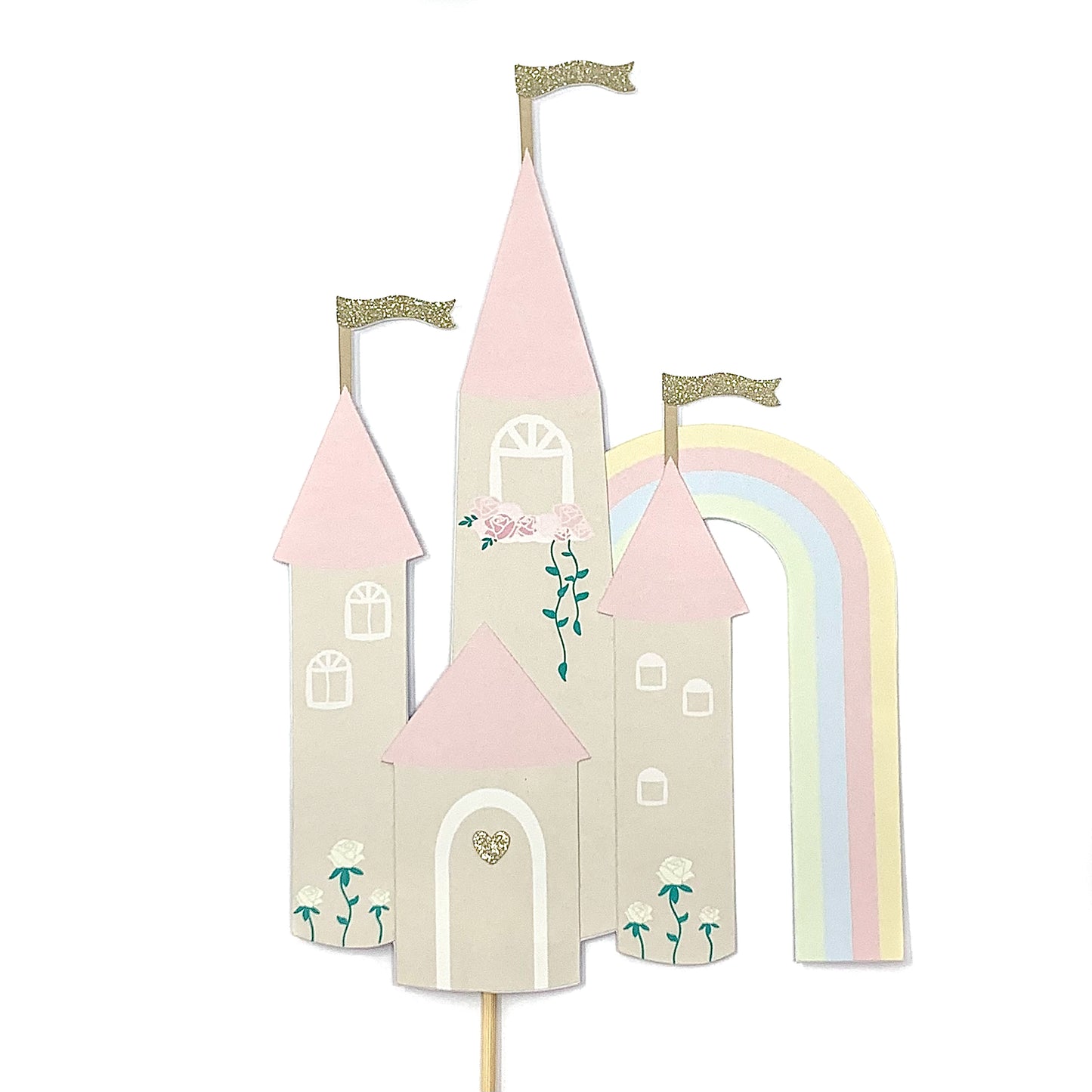 Pink Castle Cake Topper With Rainbow