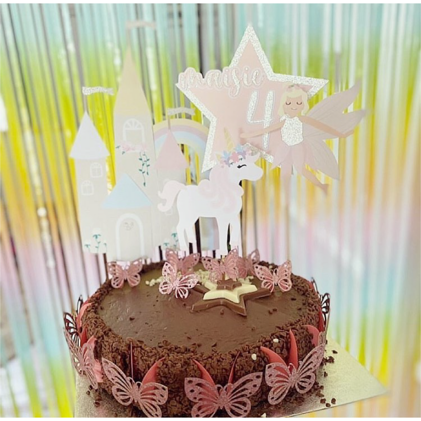 Castle Cake Topper With Rainbow
