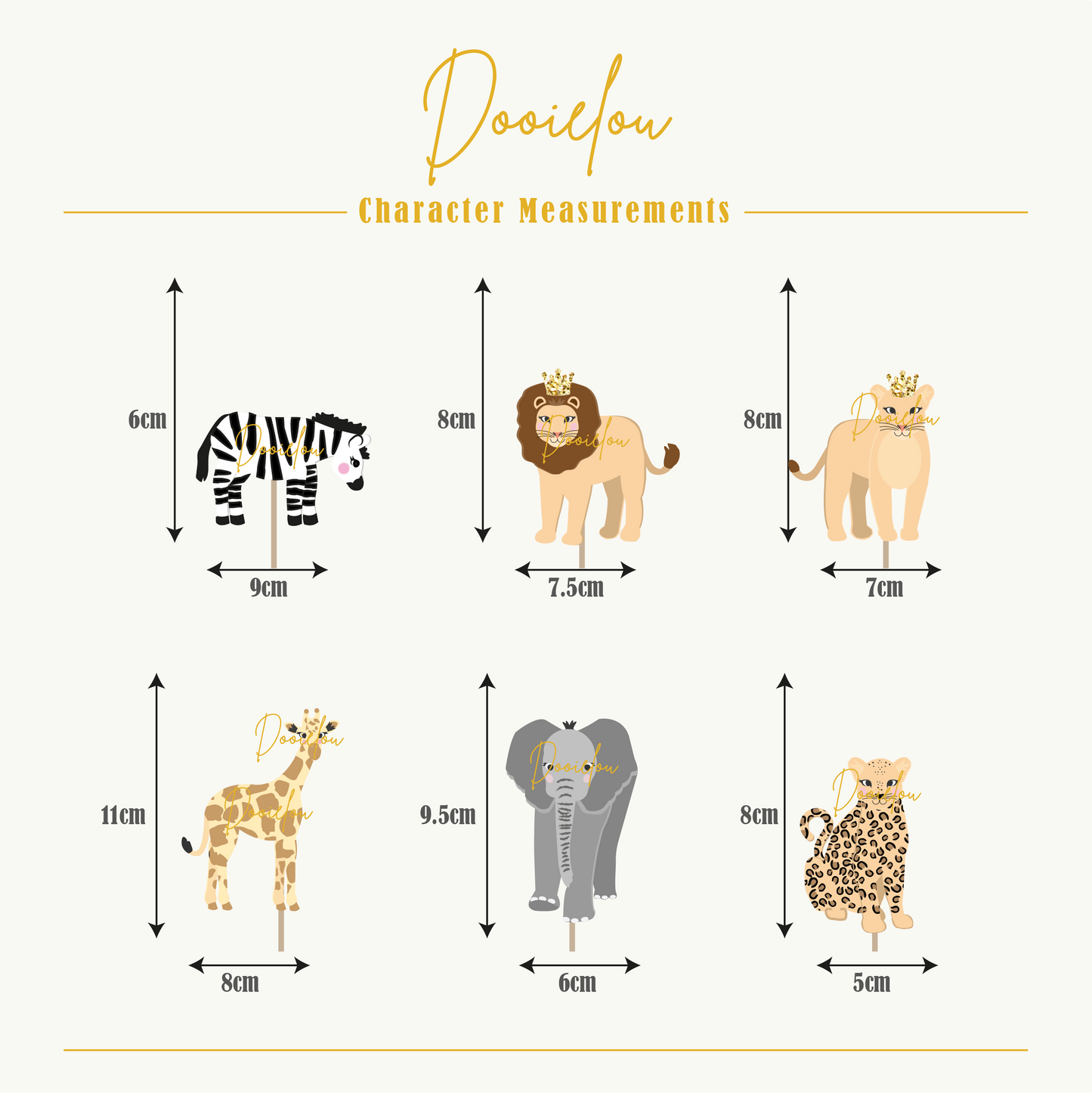 Cute Baby Animal Cake Topper Set - 6pk