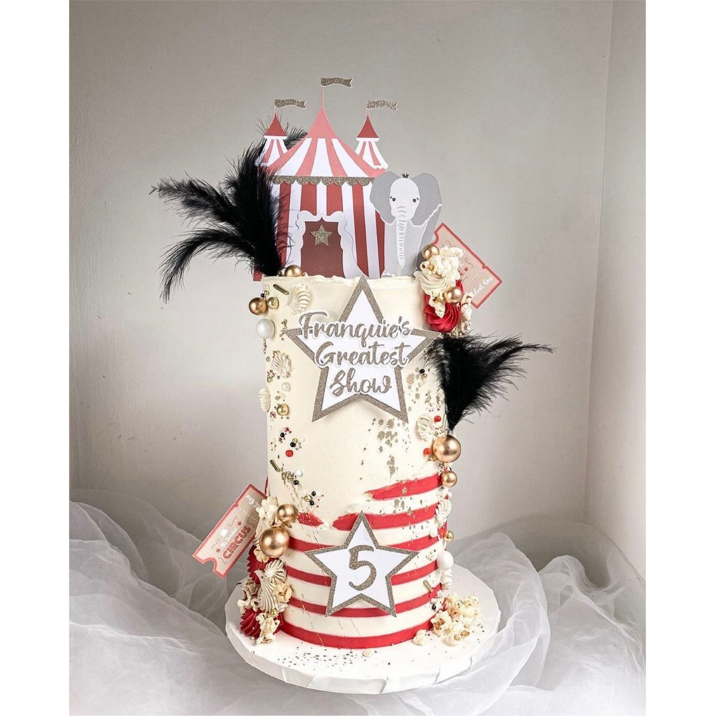Red Circus Ticket Cake Toppers