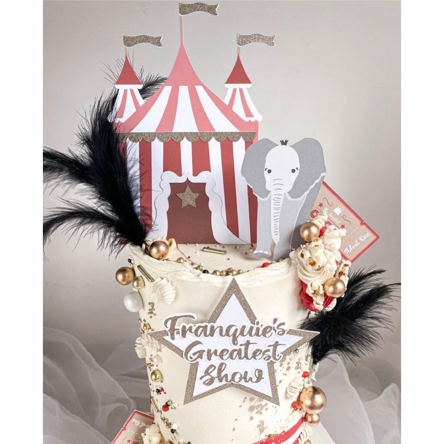Red Circus Ticket Cake Toppers