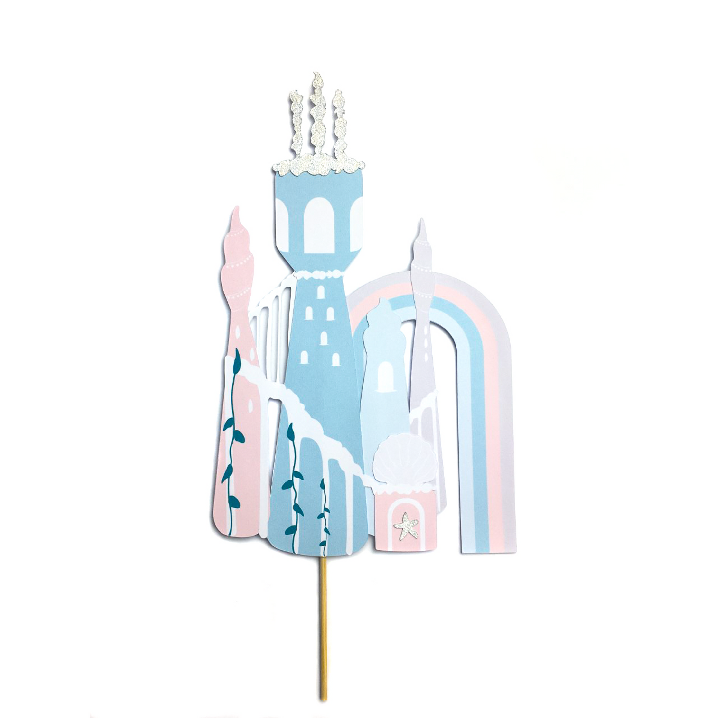 Coral Mermaid Castle Cake Topper with Rainbow